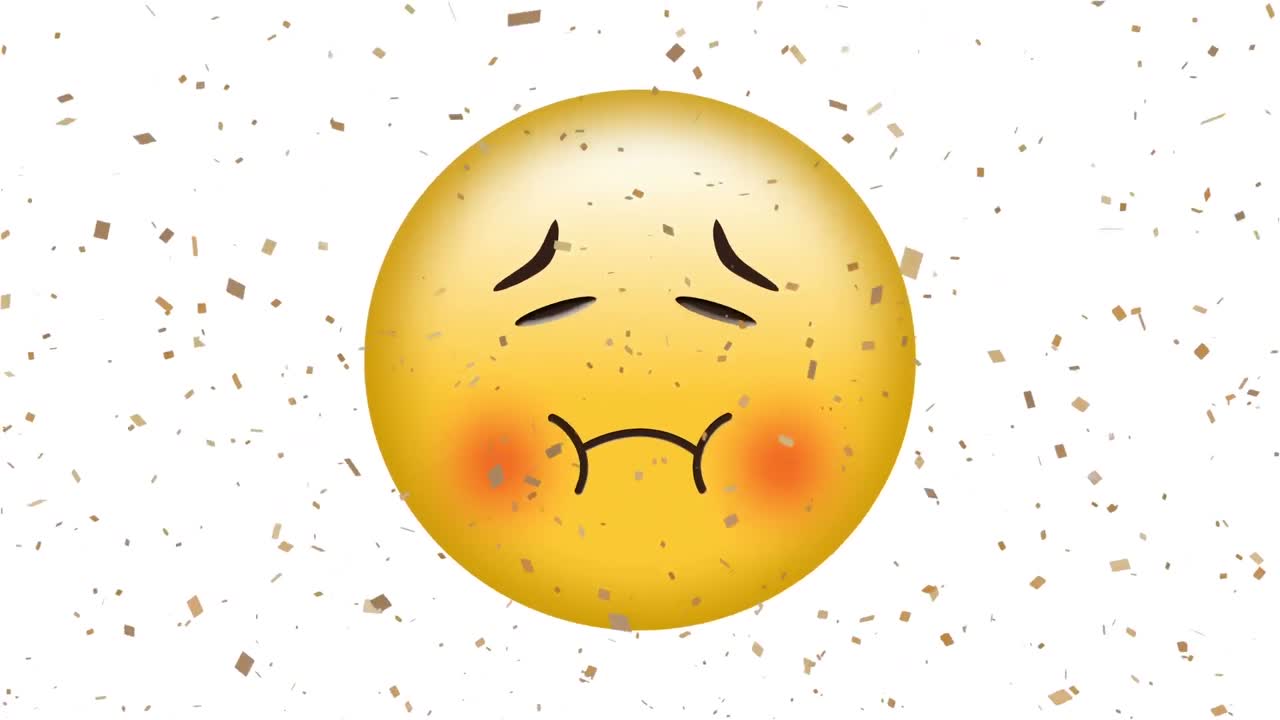 콩페티 위에 떨어지는 아픈 이모지 아이콘의 애니메이션