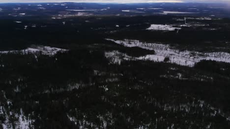 a very long distance view over the forest landscape in central sweden at winter.