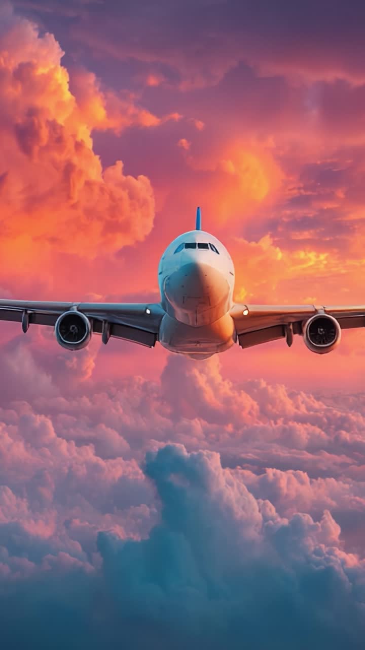 Majestic Aircraft Soaring Through Vibrant Sunset Clouds: A Stunning View of Aviation Mastery and Nature's Beauty Combined in the Sky