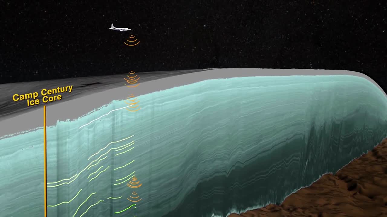 nasa 애니메이션은 북극 1에서 항공기 모니터링 얼음 깊이를 보여줍니다.