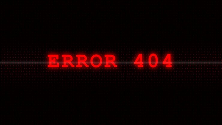Digital Error 404 Message on Dark Background with Glitch Effect