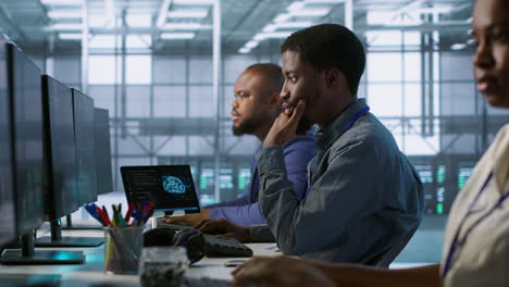 diverse team working in a data center