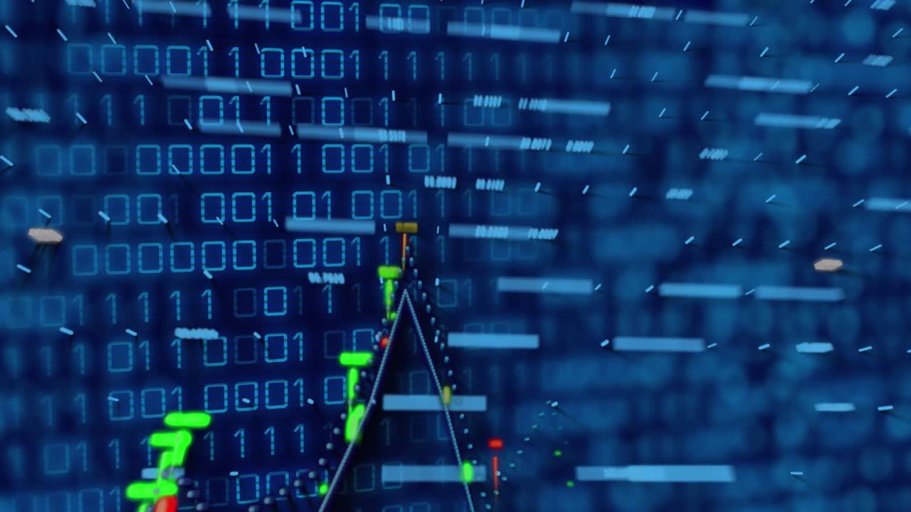 Animation of graphs and binary code on navy background