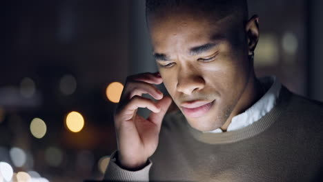Thinking,-tablet-and-business-black-man-at-night