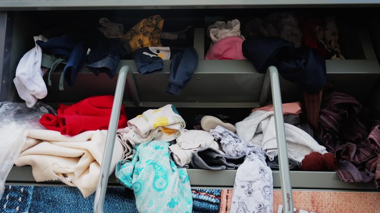 Antibes, France - May 17, 2025: Close up of an overflowing clothing donation bin