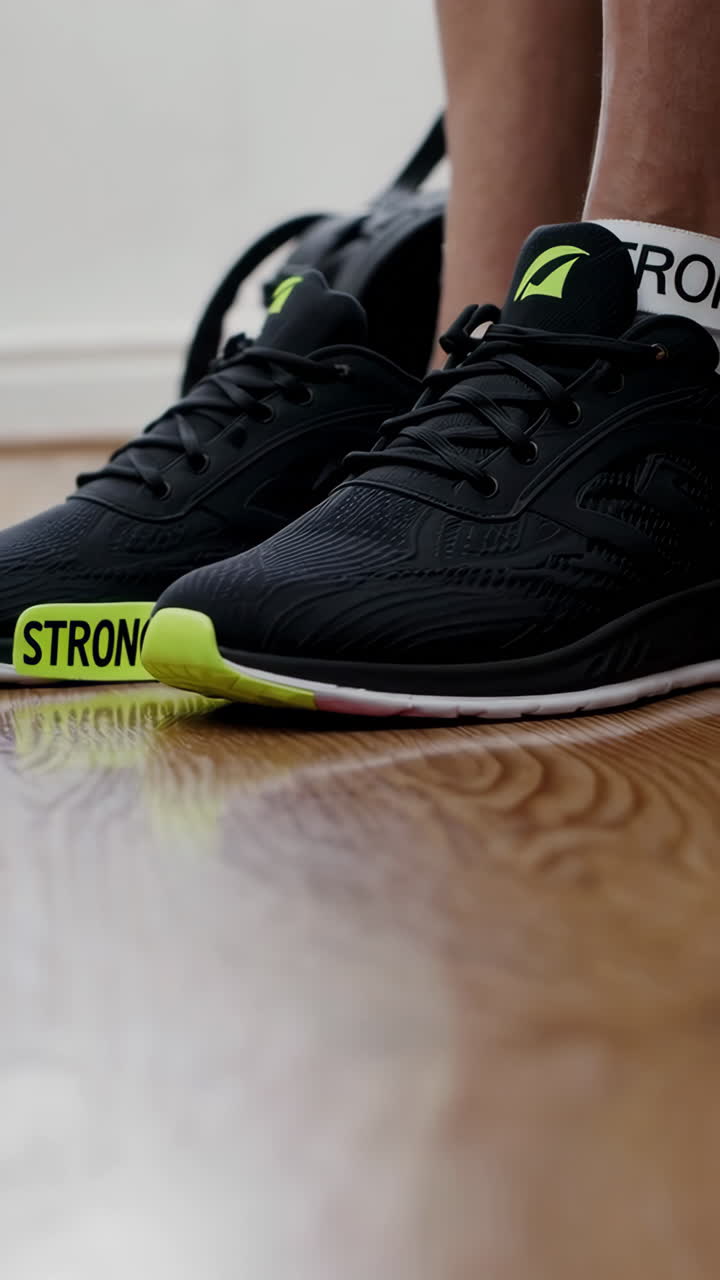 Close-up view of black running shoes