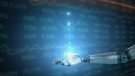 animation of data processing and diagrams over robotic arm