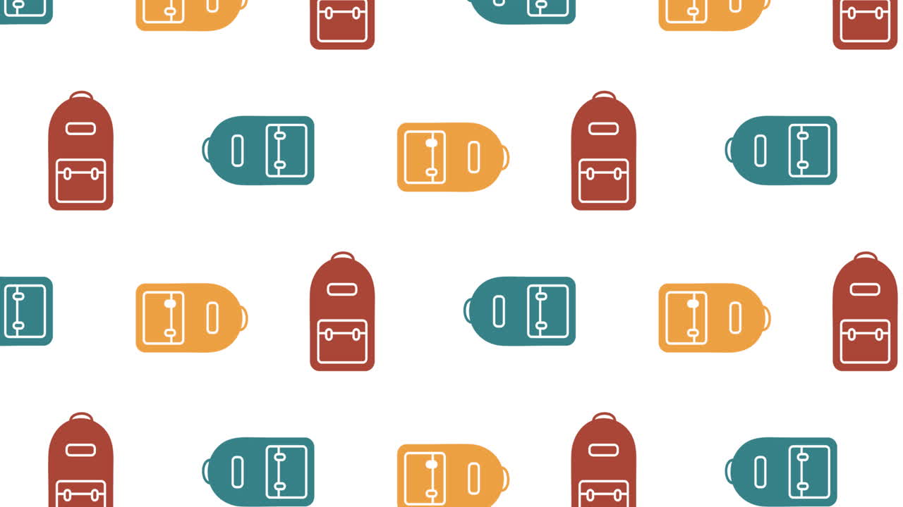 animación de los iconos de los artículos escolares que se mueven sobre un fondo blanco