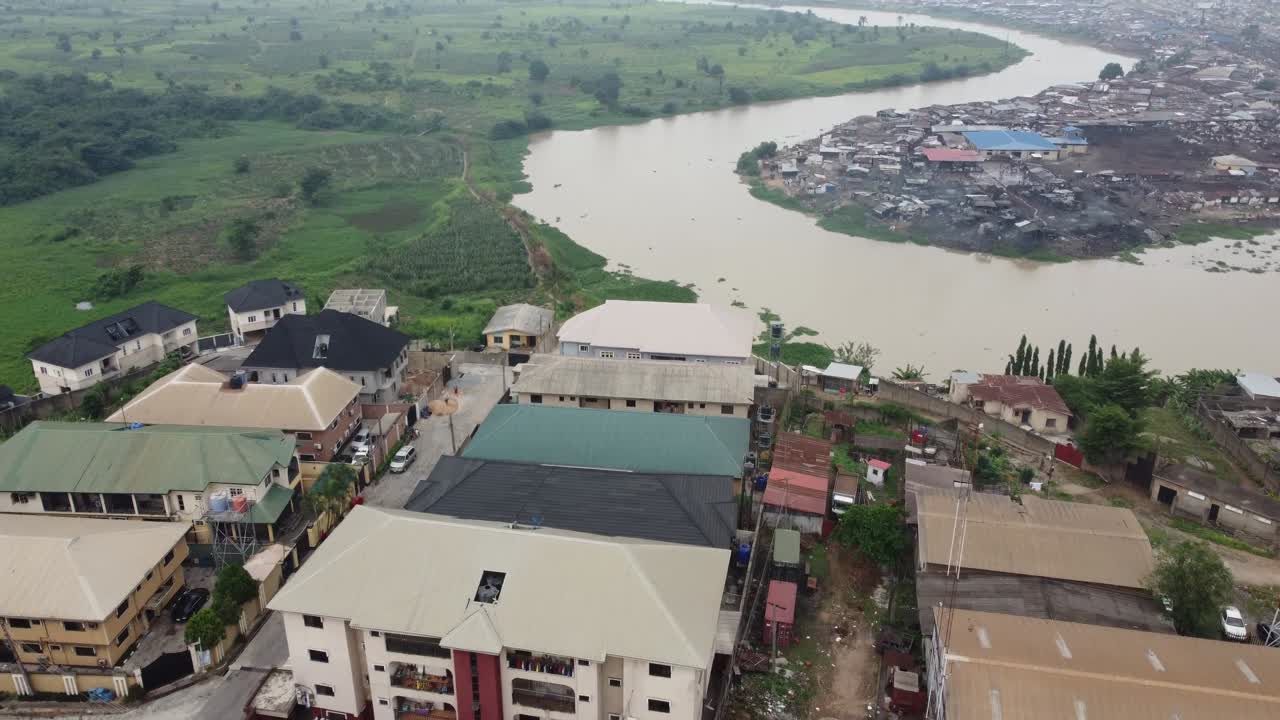 Aerial view neighbourhood in Lagos Nigeria on a hazy day with