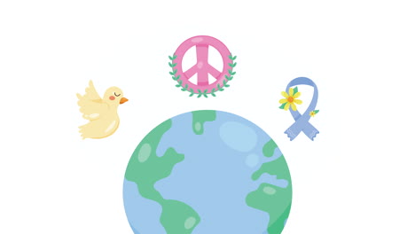 peace symbol in world planet animation