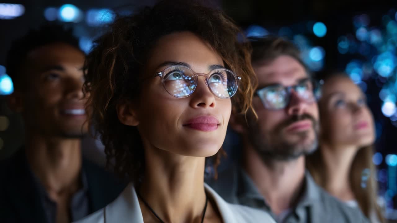 A Diverse Group of People Engaged in Alternative Realities, Embracing Technology and Imagination as They Casually Interact with Vibrant Visual Projections in a Modern Setting, Exploring New Ideas and Perspectives