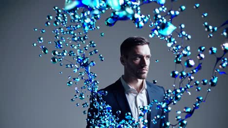 modern businessman in abstract blue digital environment