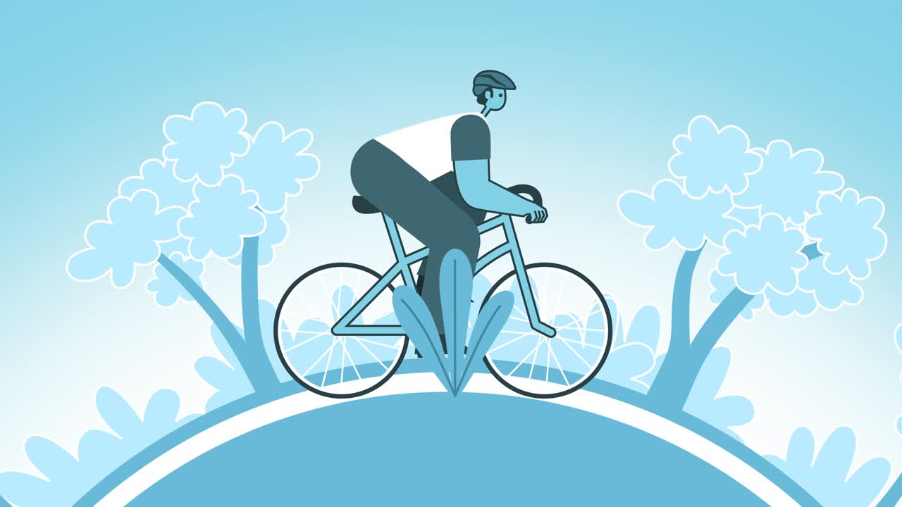 Bicycle Speed Riding Graphic Flat Design Bold Man Cartoon Character Loop 2d Animation