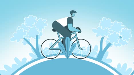 bicycle speed riding graphic flat design bold man cartoon character loop 2d animation