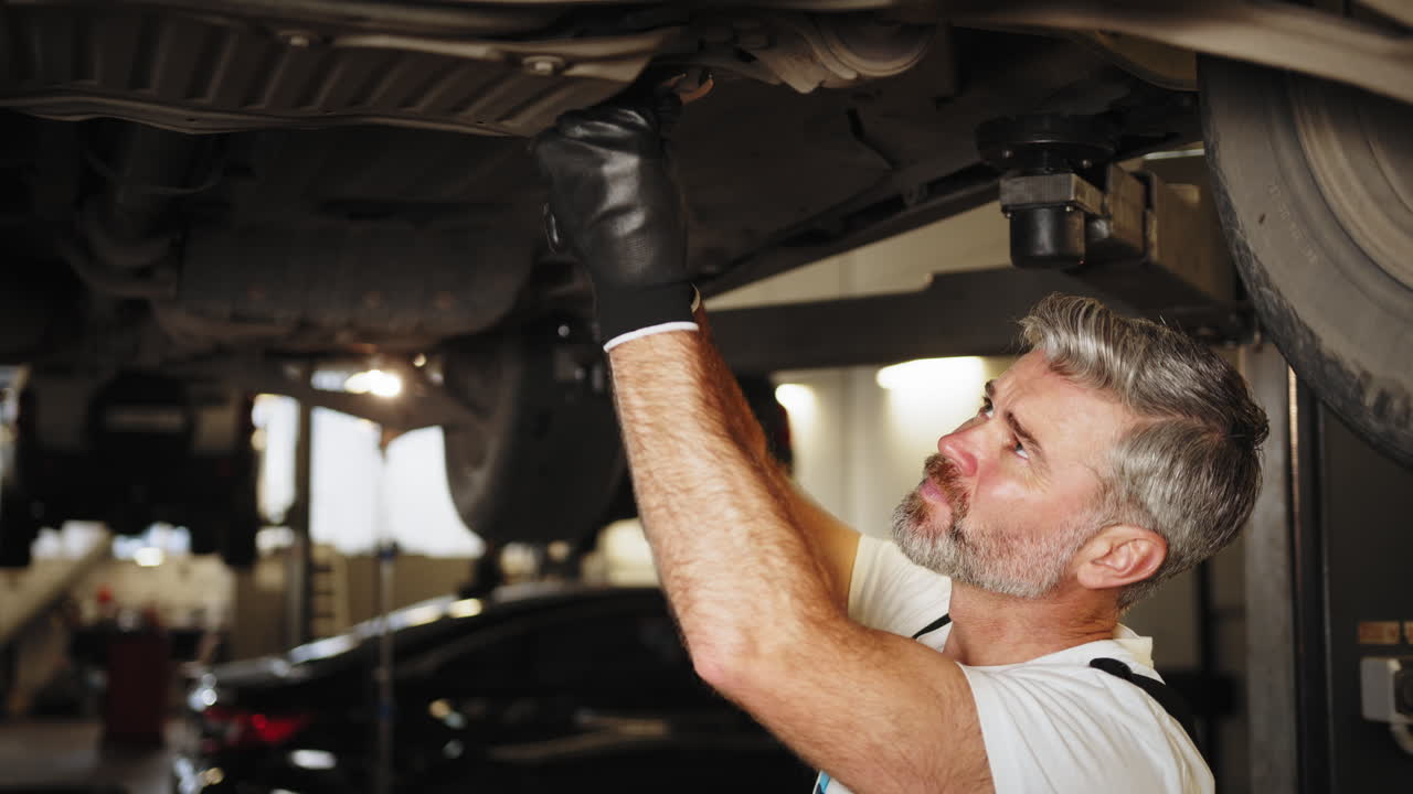 mecánico trabajando debajo de un coche