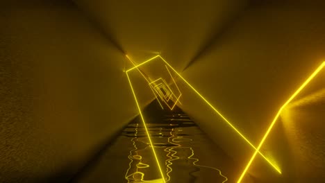 3d rendered yellow and orange neon lights inside metal tunnel. seamless loop motion graphic minimal animated background