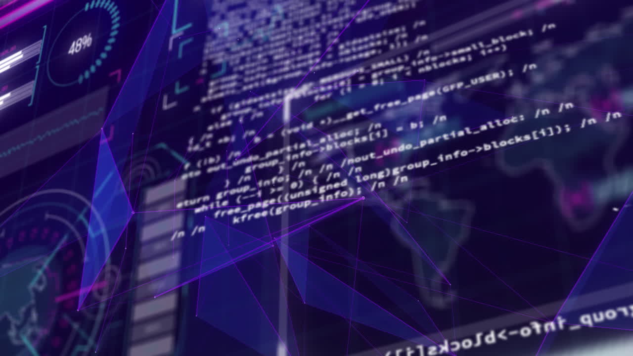 Animation of data processing and shapes on black background