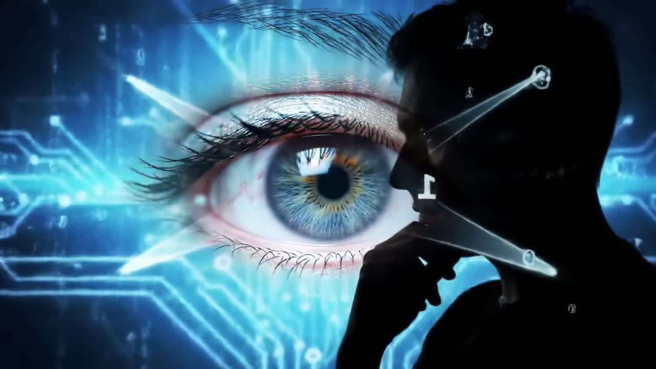 A Deep Exploration of Thought: A Profile of Contemplation Against an Abstract Digital Background Representing Technology and Insight