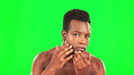 Black-man,-hand-on-face-and-green-screen