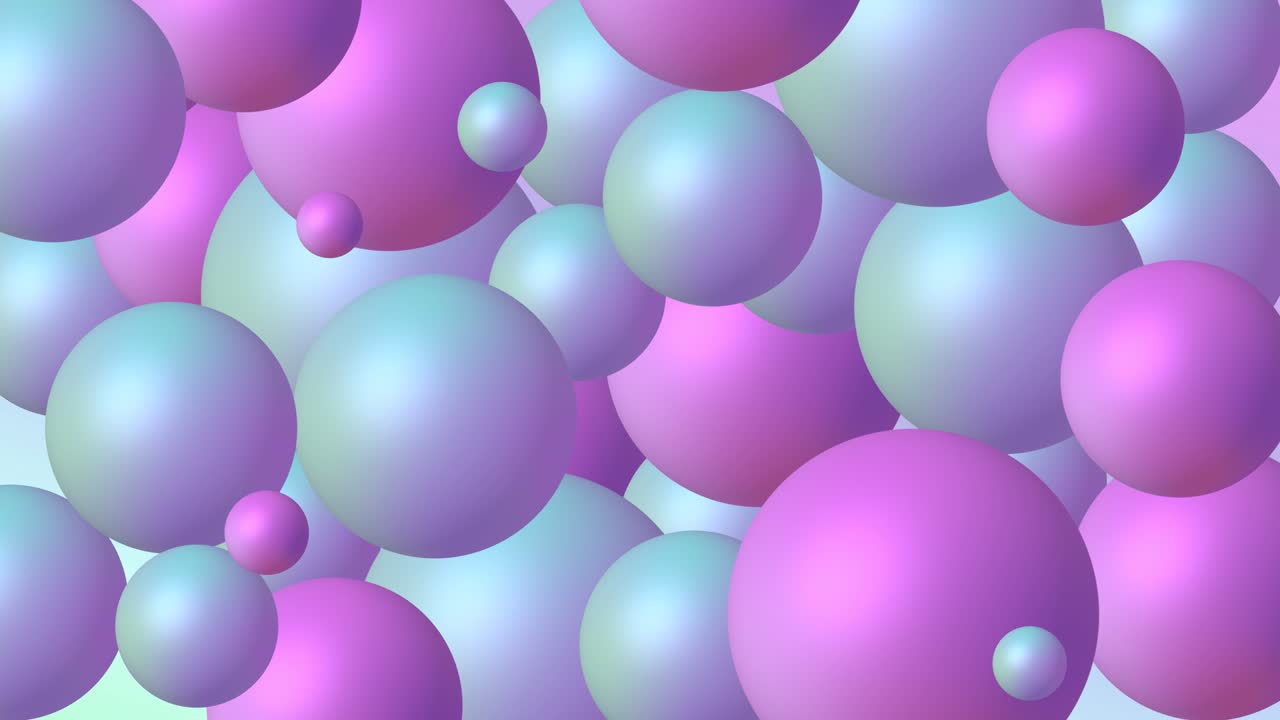 Animated abstract background with moving spheres. Dynamic wallpaper with balls, molecules or particles.  Ad banner or presentation template. modern design pink and blue colors. Looped animation