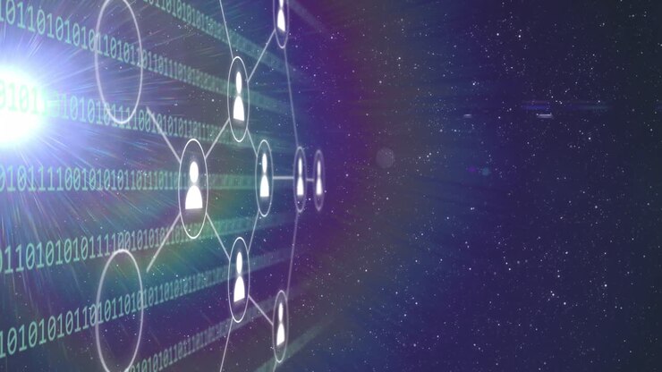 Animation of connections and binary coding data processing