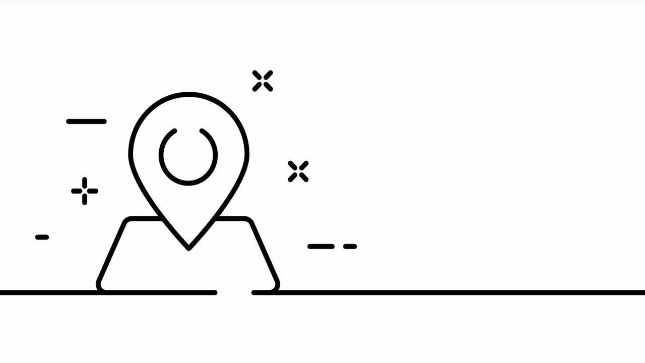 Continuous line art drawing geolocation. Single line drawing, solid line. Animation of one line map, location and tracking. Video 4K