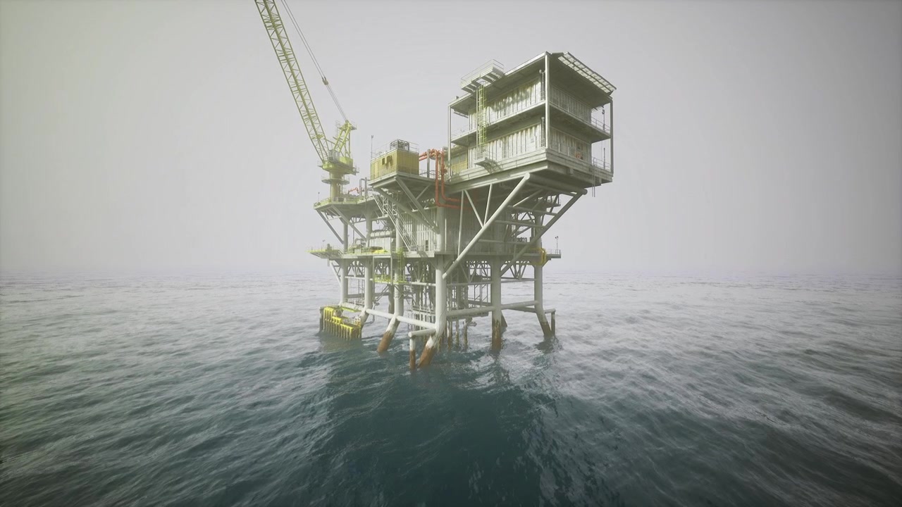 Offshore platform scene industrial offshore structure with equipment