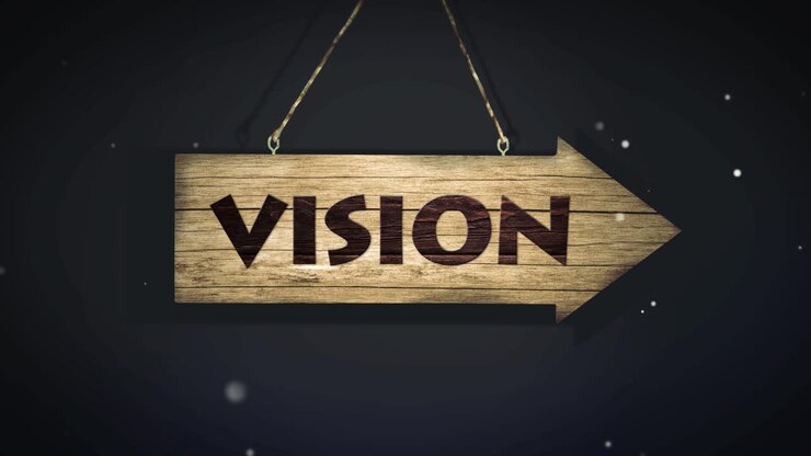 Vision, Team, Business on Wodden Sign - on background