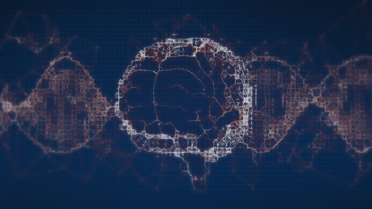 Animation of human brain and dna strand moving on black background