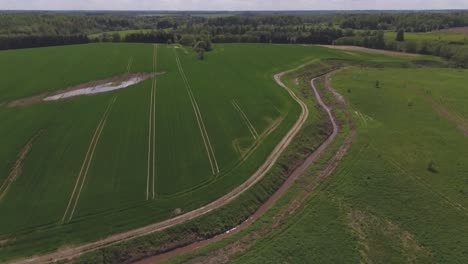 Heavy-Farm-Machinery-Tramlines-In-Green-Agricultural-Fields