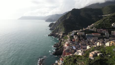 riomaggiore cinque terre italy aerial ascending view oceanside
