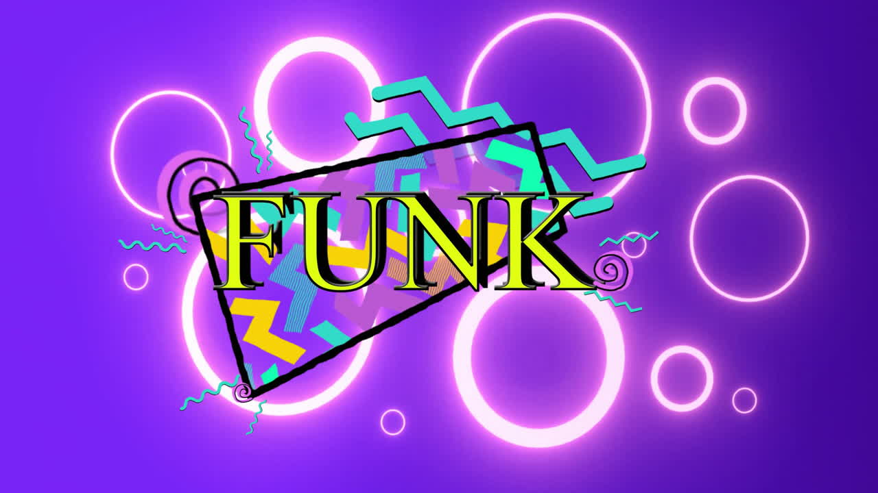 animación de texto funk sobre el fondo de patrón de neón
