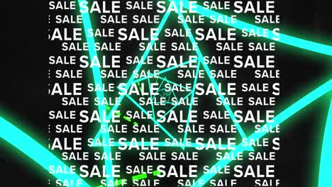 animación de triángulos giratorios y texto de venta en fondo negro
