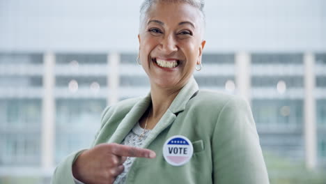 woman voter, pin and election for politics