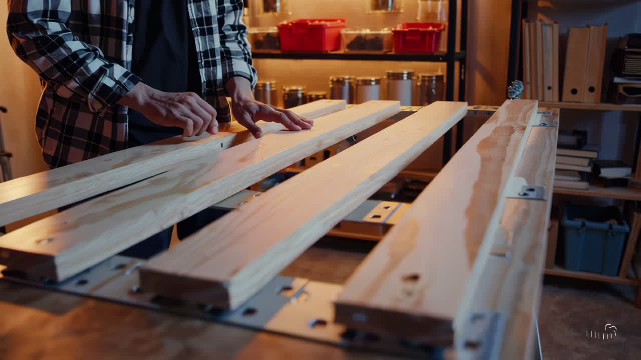 Craftsman Preparing Wooden Boards in Workshop