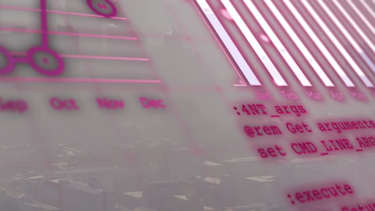 도시 풍경 위의 금융 데이터 처리 애니메이션