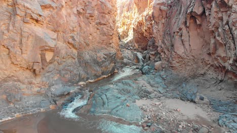 aerial shot inside a popular canyon near san pedro de atacama in the atacama desert, northern chile, south america