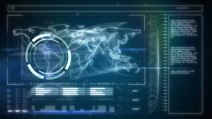 Animation of scope scanning and data processing on blue background