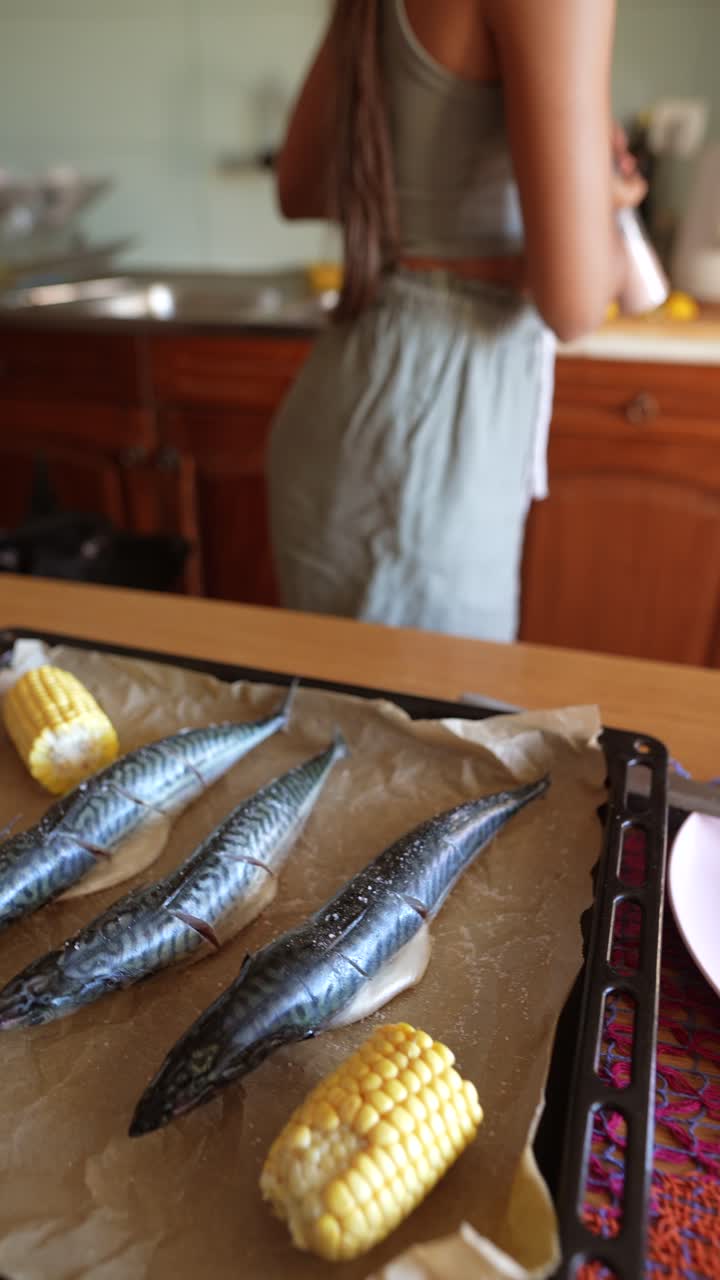 Preparing Mackerel with Corn on the Cob
