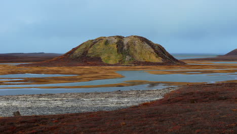 Autumn Tundra Landscape with Hill and River