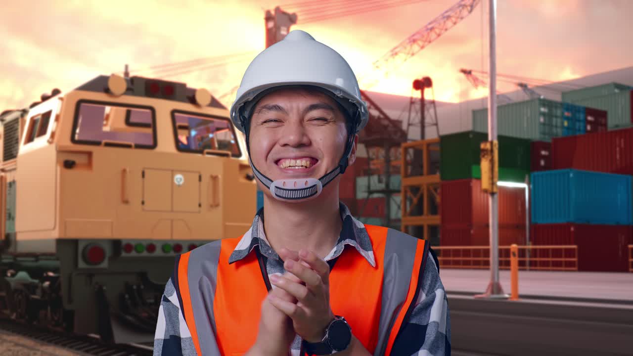 Happy Engineer Applauding at Port