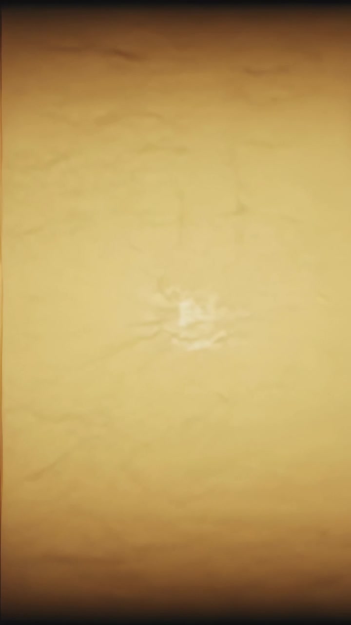 Video verticale: Cambiamento di inquadratura che accende un punto luce centrale che si espande su un primo piano di carta invecchiata, con vignettatura.