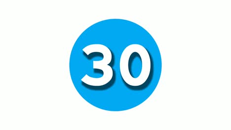 number 30 thirty sign symbol animation motion graphics on blue circle white background,cartoon video number for video elements