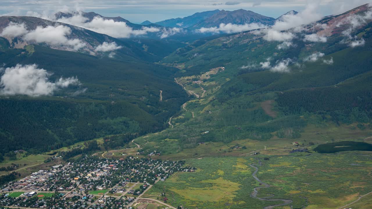Timelapse, Light Clouds Moving Above Crested Butte Colorado USA, Valley and Green Mountain Hills