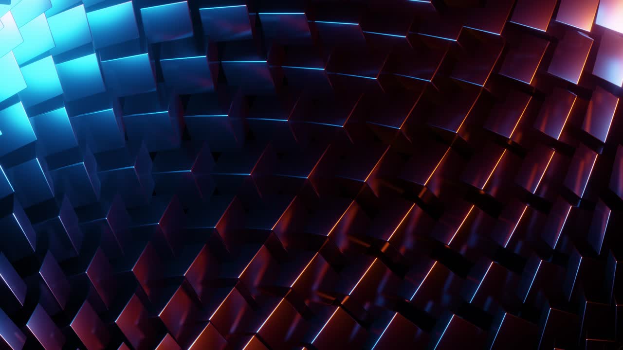 animación de cubos metálicos giratorios al azar. animación con bucles infinitos.