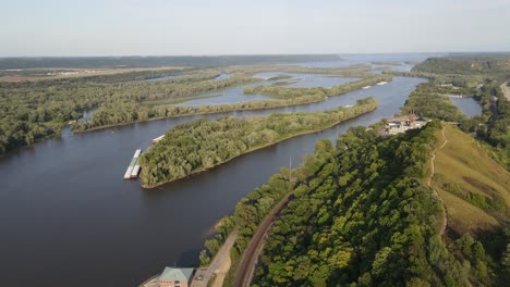 islands and river in south minnesota landscape summer time aerial footage