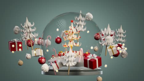globo de nieve de navidad y adornos flotan en el aire en bucle animación de renderización 3d
