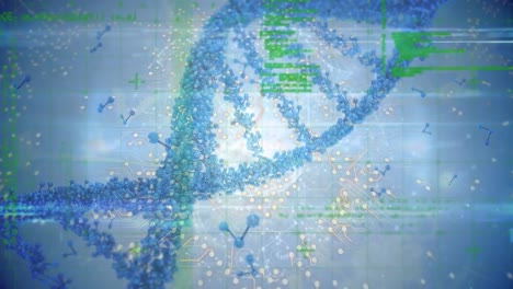 Animation-of-data-processing-and-molecules-over-dna-strand