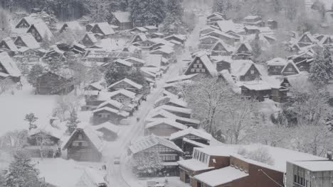 a wide view point of shirakawago, a small traditional village in japan during winter