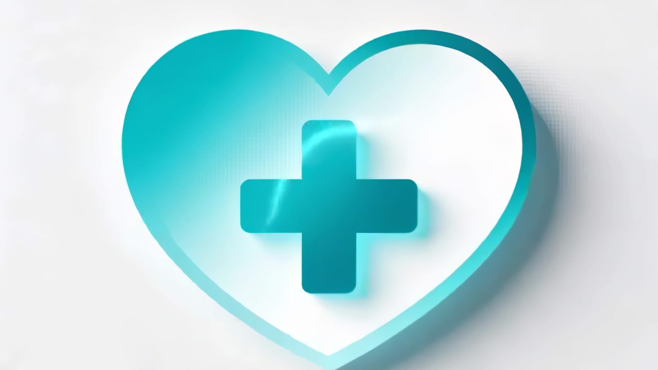 Sweeping light causing glossy streak moving across teal heart in studio, showing raised plus sign